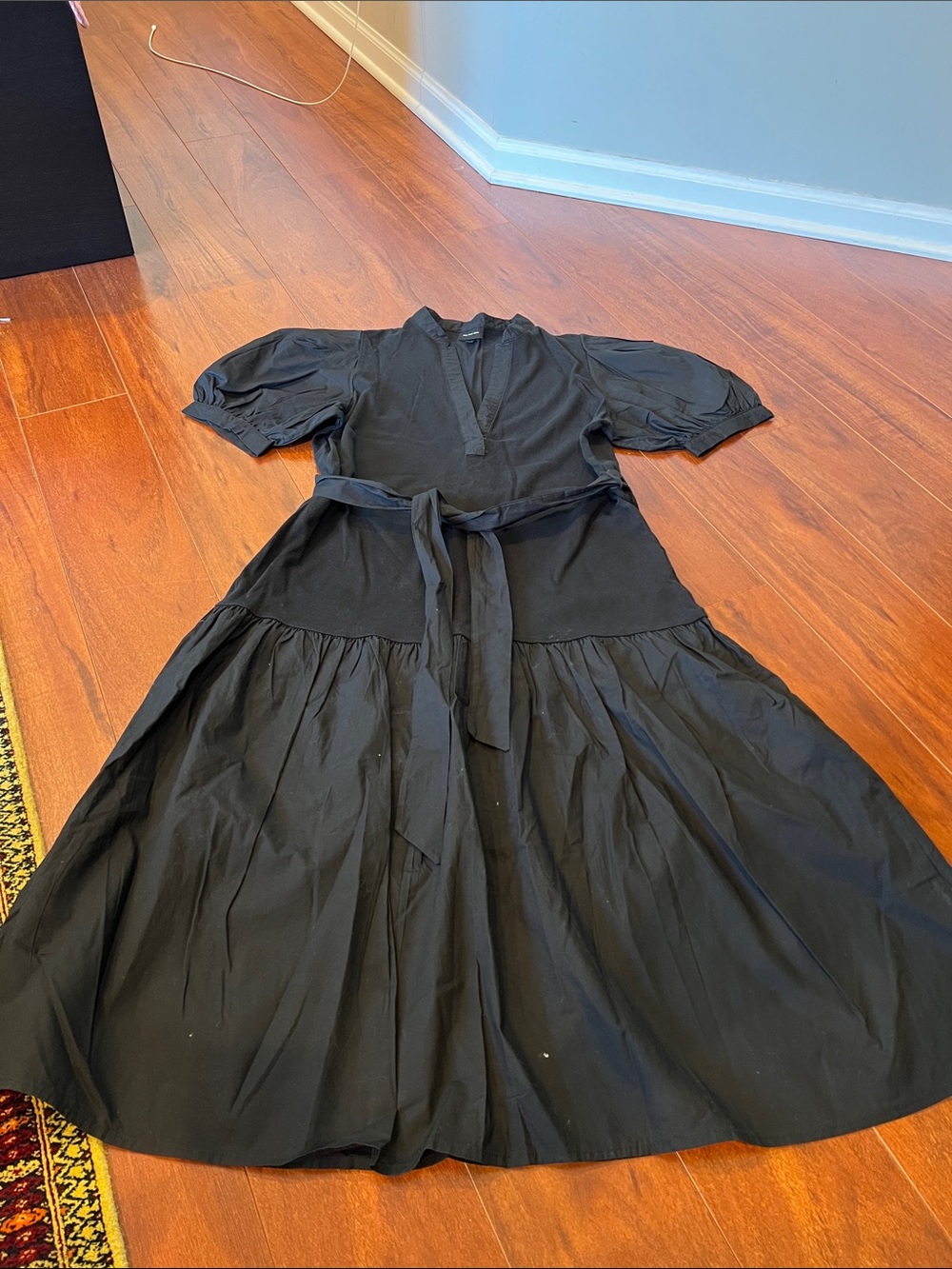 Who What Wear Black Midi Dress with Tie Waist
